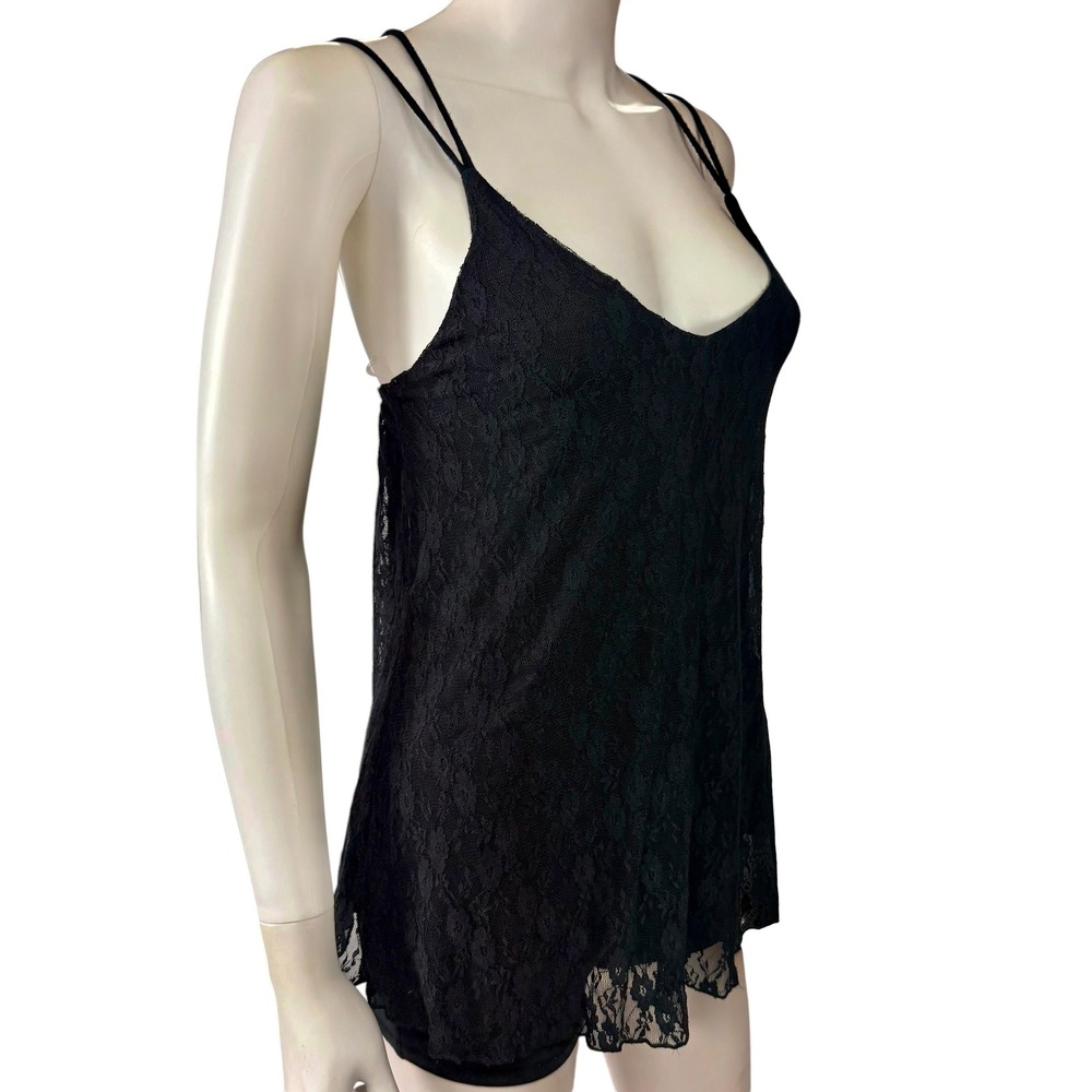 Black Lace Cami Sheer Strappy Tank Y2K Goth Grunge Layering Festival Top M